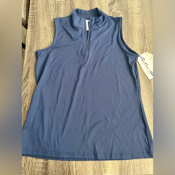 Lulu-B Tops - Lulu B UPF 50+ Cooling Sleeveless Mock Neck Zip Tank Top Navy Blue Small NWT